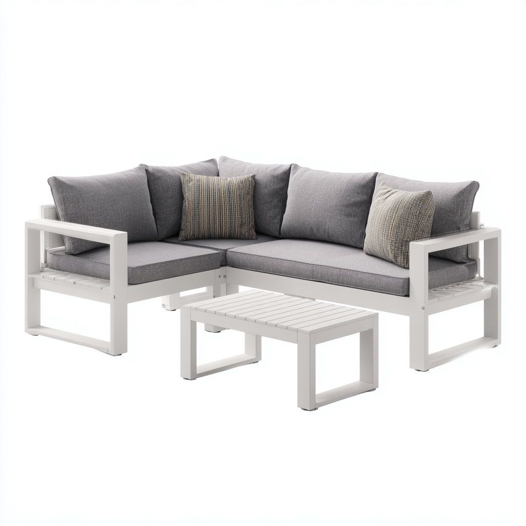 Canapé de jardin 200x140x70 cm - aluminium et tissu - blanc-gris - design moderne-Luxeero