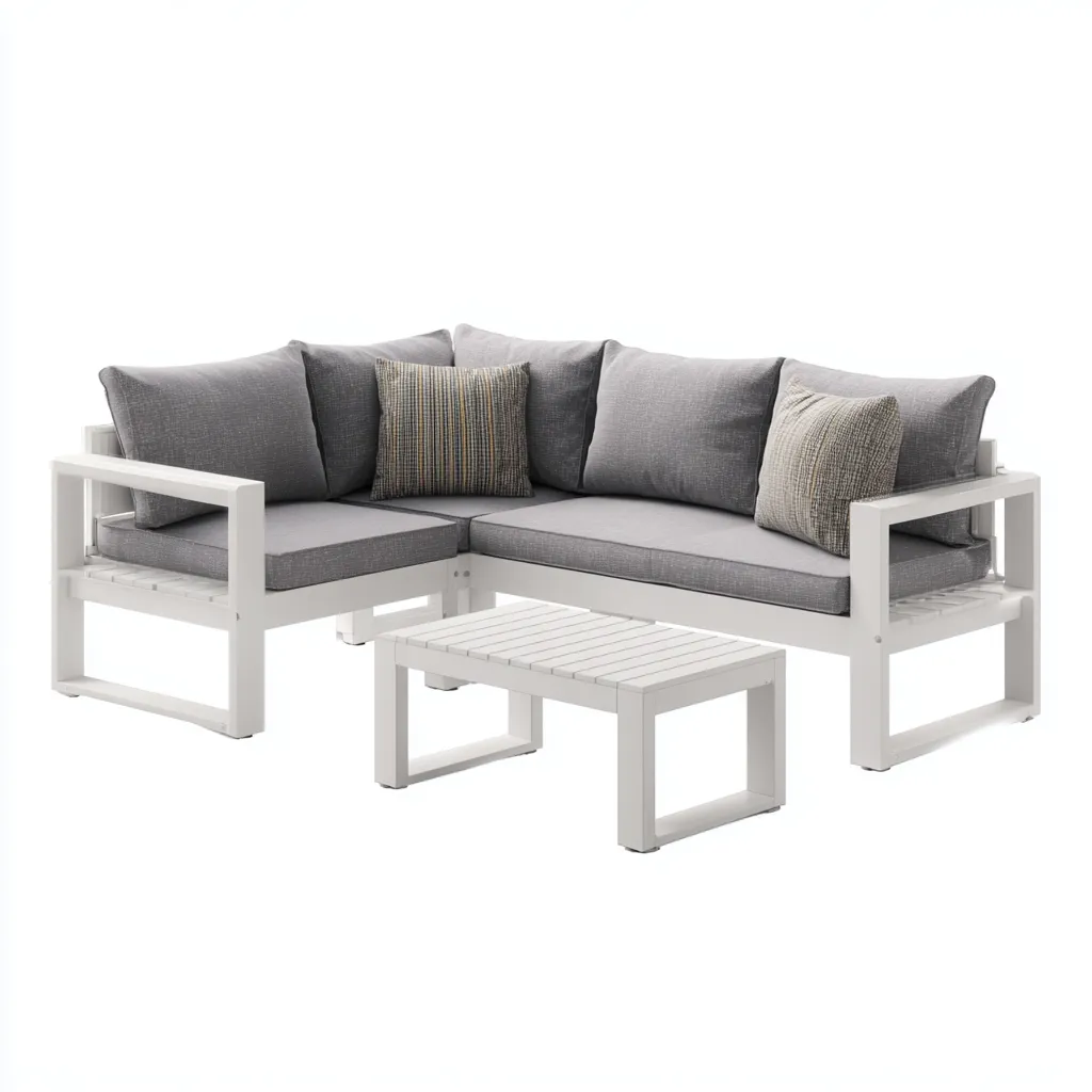 Canapé de jardin 200x140x70 cm - aluminium et tissu - blanc-gris - design moderne-Luxeero