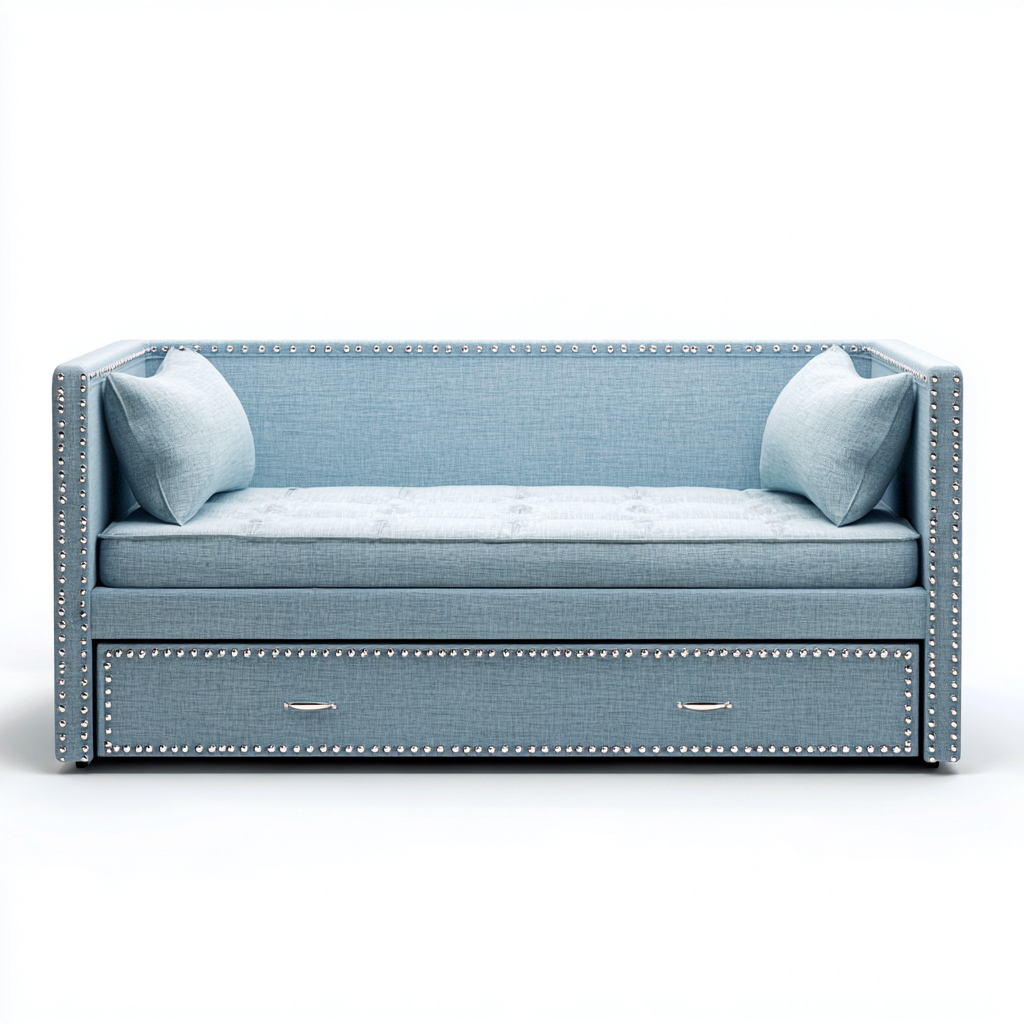Canapé-lit tissu 195x85x85 cm - bleu clair-argenté - adapté à la chambre - design moderne-Luxeero