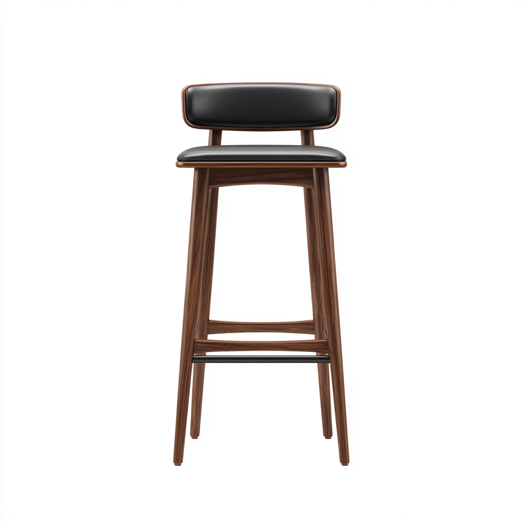 Tabouret de bar bois et simili cuir 45x45x100 cm - noir-noyer - design contemporain-Luxeero