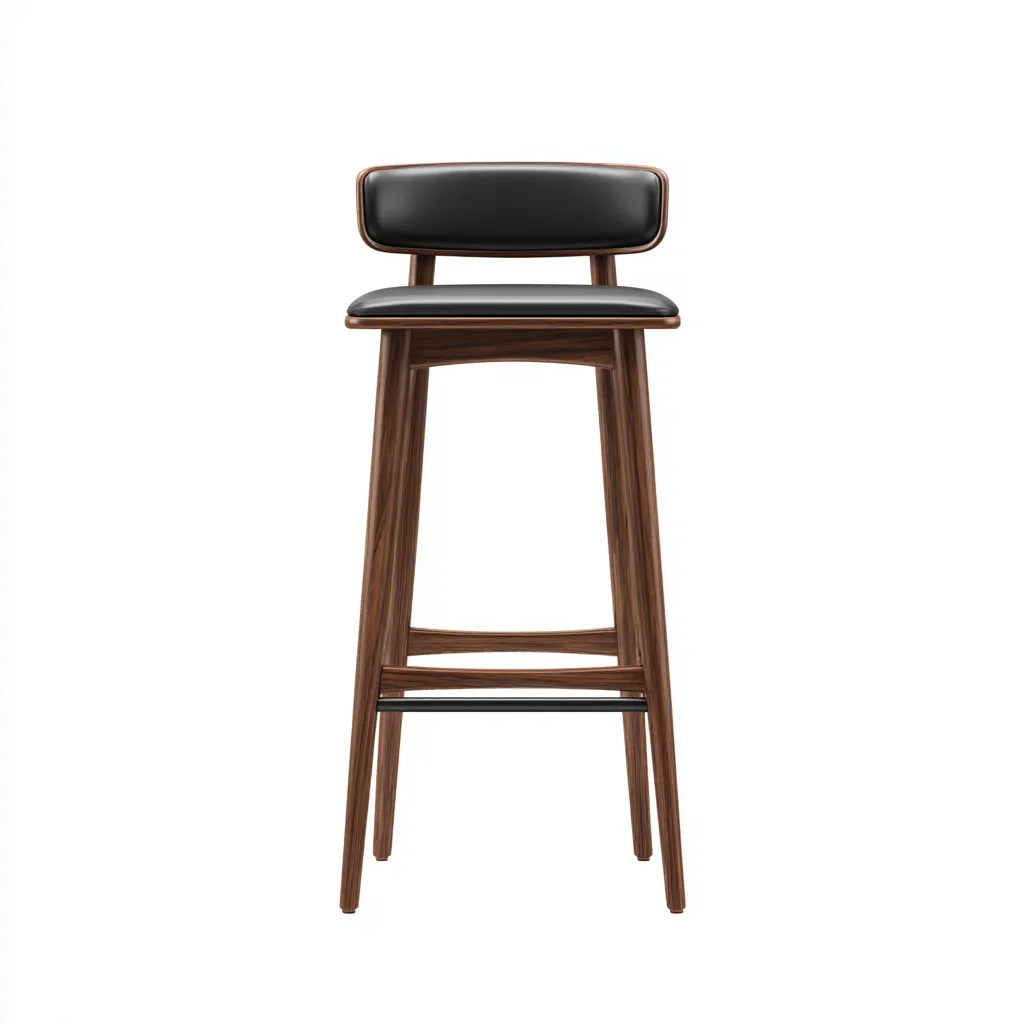 Tabouret de bar bois et simili cuir 45x45x100 cm - noir-noyer - design contemporain-Luxeero