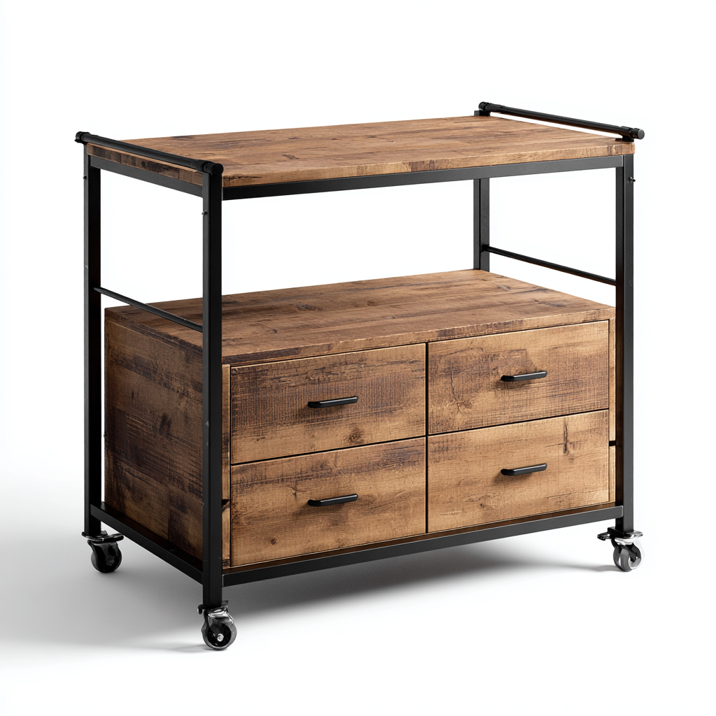 Desserte en métal et bois 85x45x90 cm - bois naturel-noir - style industriel-Luxeero