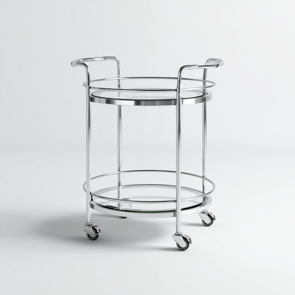 Chariot de service rond 55x45x78 cm - argent-transparent - style moderne - pour salle à manger-Luxeero
