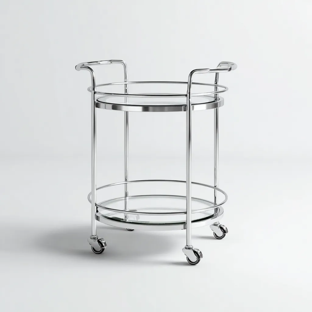 Chariot de service rond 55x45x78 cm - argent-transparent - style moderne - pour salle à manger-Luxeero