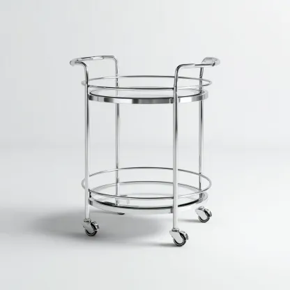 Chariot de service rond 55x45x78 cm - argent-transparent - style moderne - pour salle à manger-Luxeero