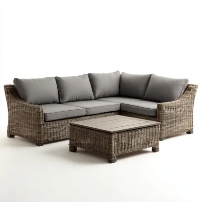 Canapé de jardin 230x160x75 cm - rotin synthétique et tissu - brun-gris - design contemporain-Luxeero