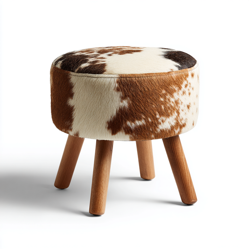 Pouf tissu 38x38x42 cm - Marron-Blanc - design rustique-Luxeero