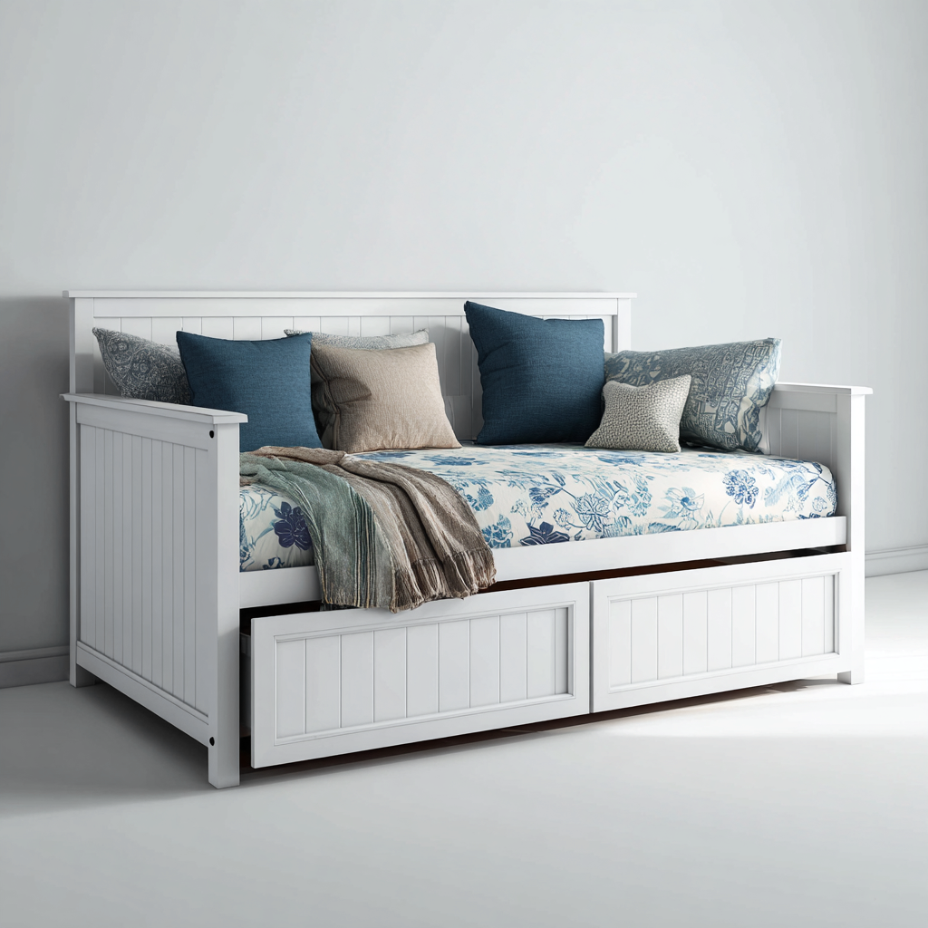 Canapé-lit bois 205x95x90 cm - blanc-beige - adapté à la chambre - design moderne-Luxeero