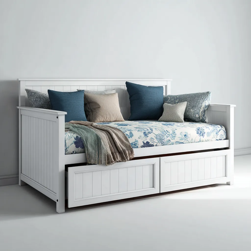 Canapé-lit bois 205x95x90 cm - blanc-beige - adapté à la chambre - design moderne-Luxeero