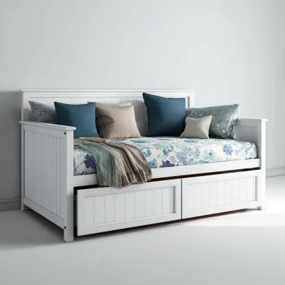 Canapé-lit bois 205x95x90 cm - blanc-beige - adapté à la chambre - design moderne-Luxeero