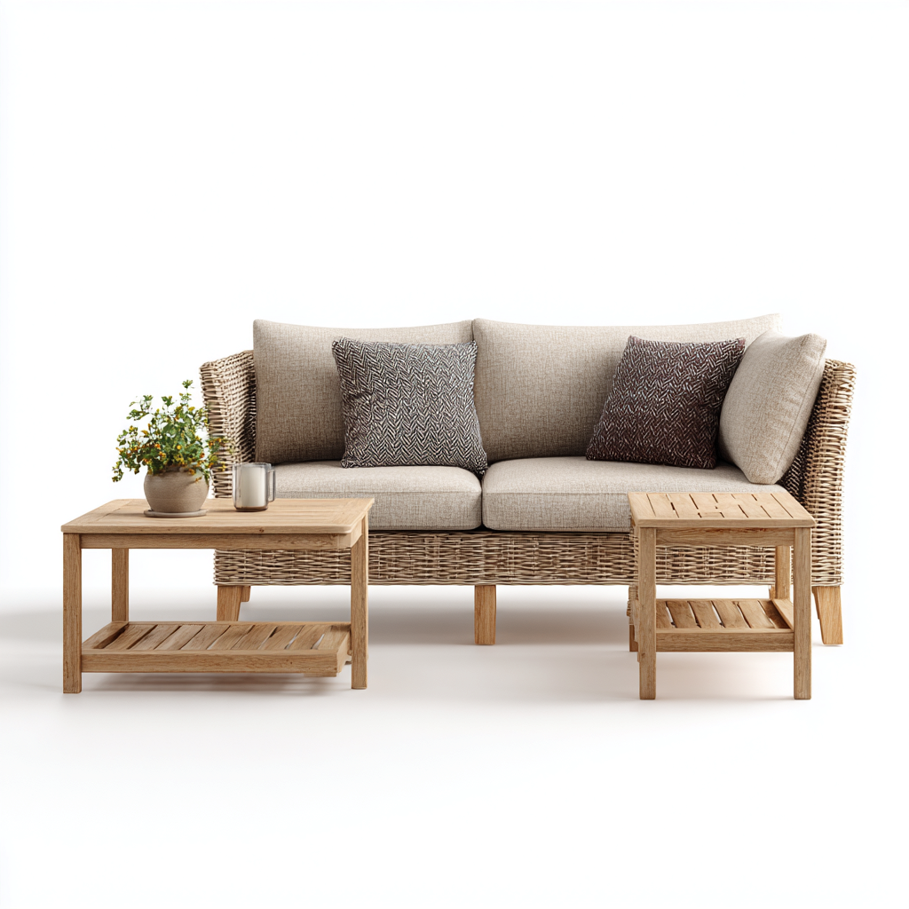 Canapé de jardin 150x80x85 cm - rotin synthétique et tissu - brun-beige - design naturel-Luxeero