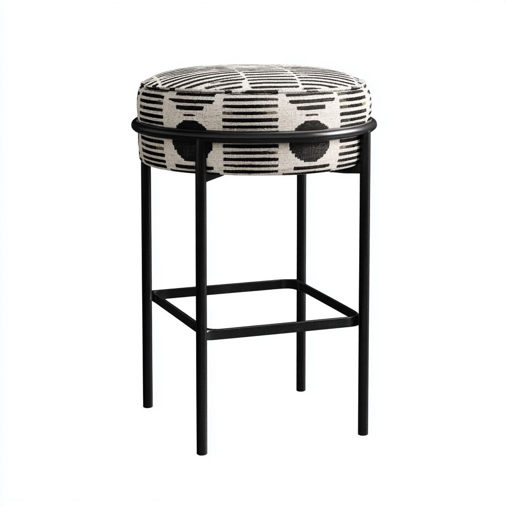 Tabouret de bar métal tissu 40x40x98 cm noir-blanc - design moderne - usage cuisine et bar-Luxeero