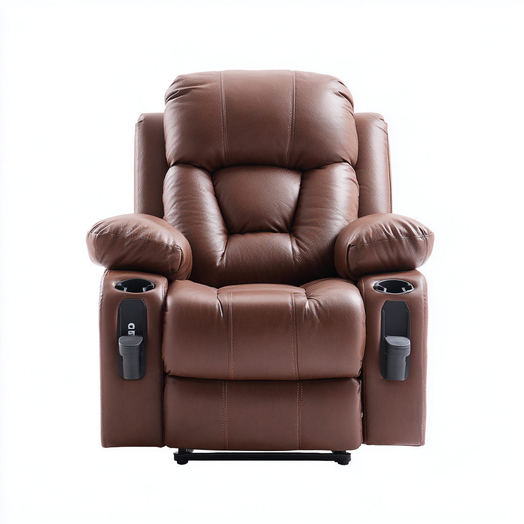 Fauteuil relax cuir 95x90x105 cm marron moderne-Luxeero