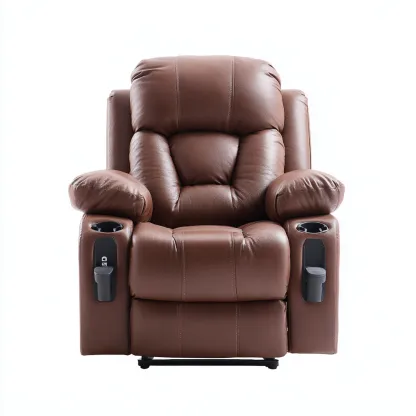 Fauteuil relax cuir 95x90x105 cm marron moderne-Luxeero