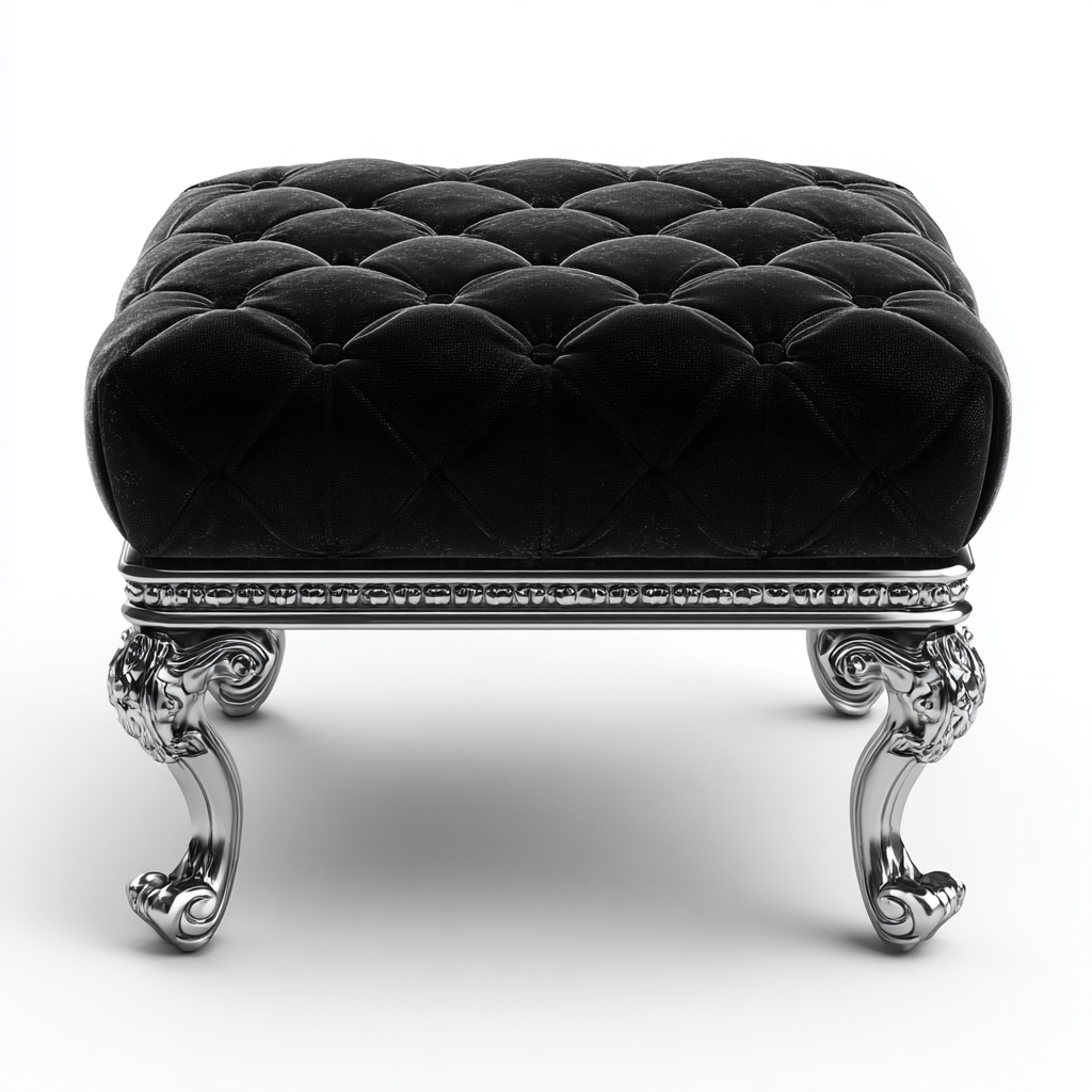 Pouf velours métal 55x55x42 cm noir - design classique - usage salon-Luxeero