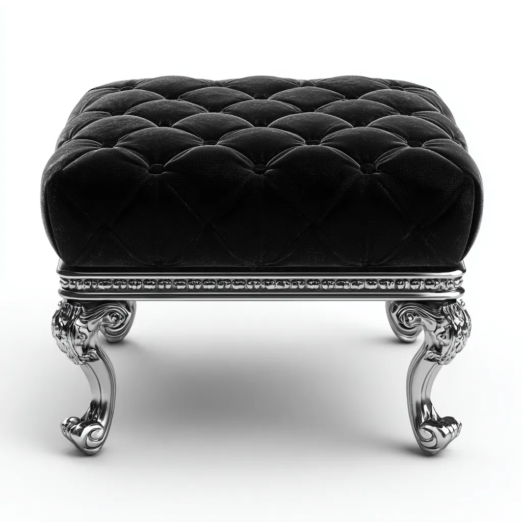 Pouf velours métal 55x55x42 cm noir - design classique - usage salon-Luxeero