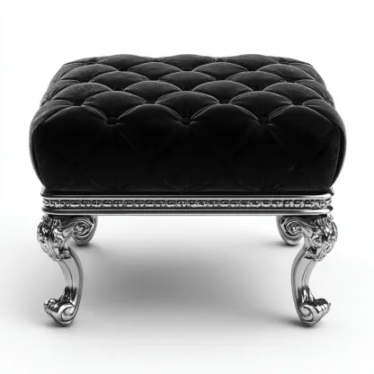 Pouf velours métal 55x55x42 cm noir - design classique - usage salon-Luxeero