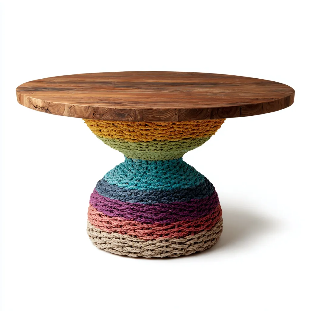 Table basse bois et fibre tressée 80x80x45 cm - multicolore-bois - design artisanal-Luxeero