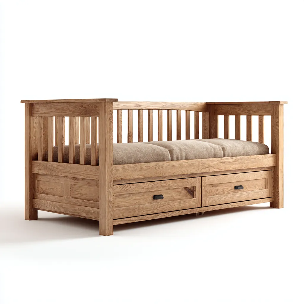 Canapé-lit bois et tissu 205x95x90 cm - bois naturel-beige - style rustique-Luxeero