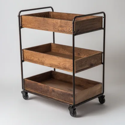 Chariot de service à trois plateaux 45x35x90 cm - brun-noir - style industriel - pour cuisine-salle à manger-Luxeero