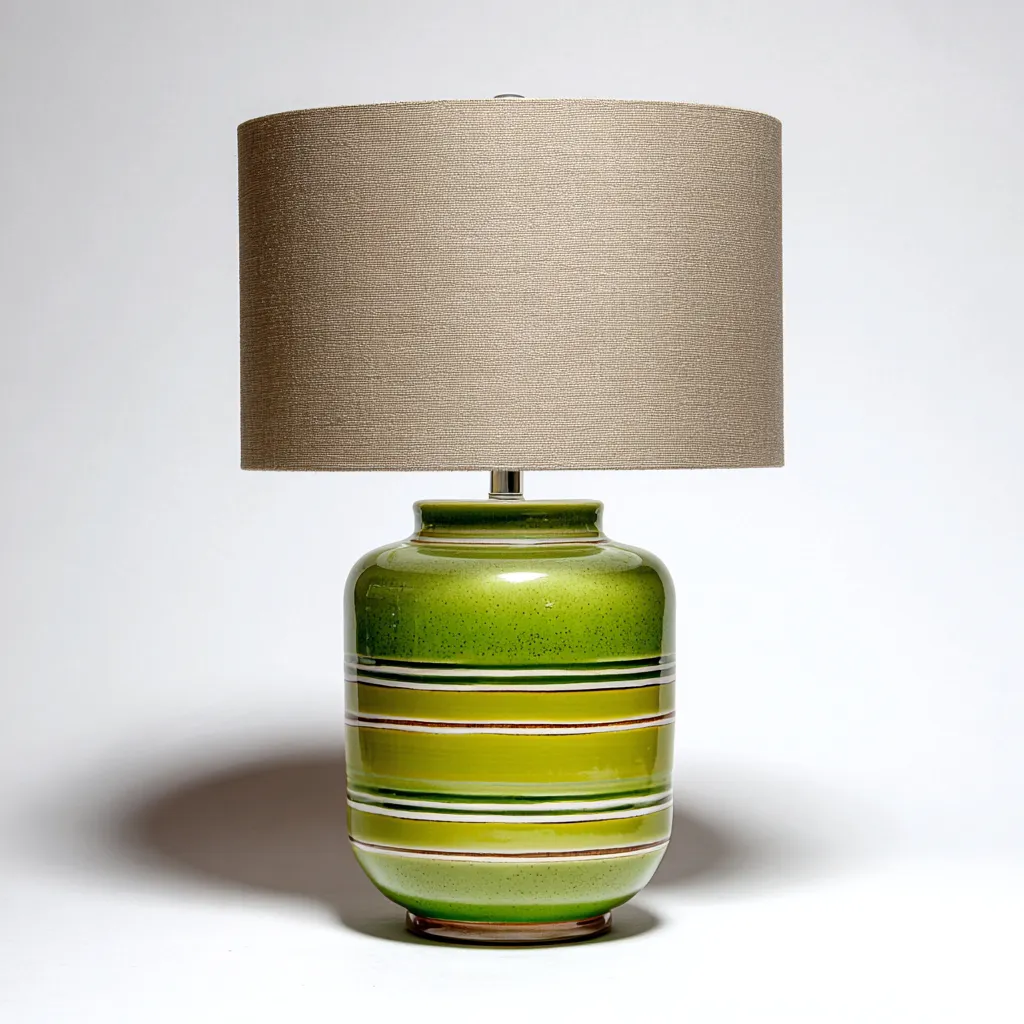 Lampe de table céramique-tissu 30x30x50 cm vert-beige design moderne-Luxeero