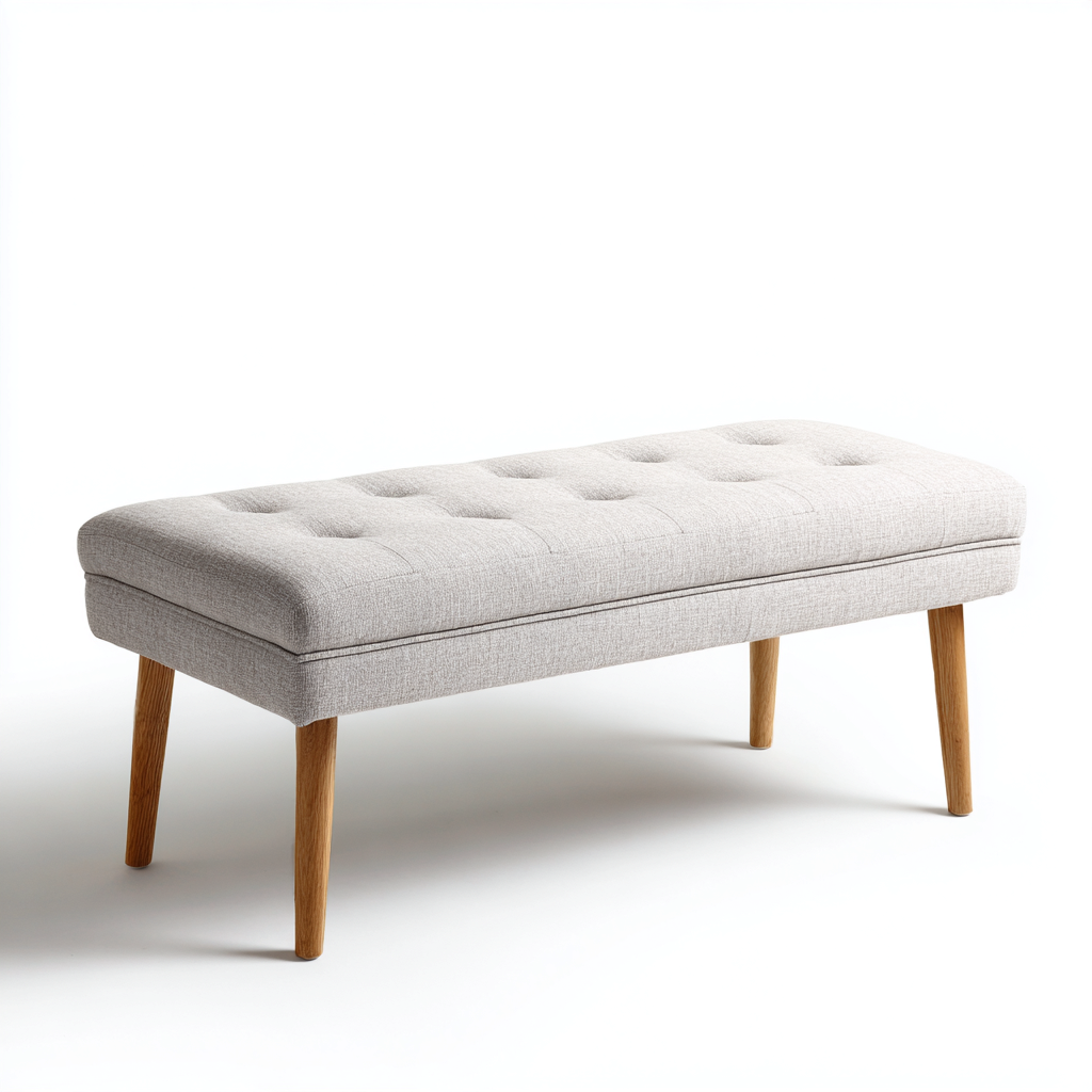 Banc de lit en tissu et bois 110x40x47 cm - gris clair-bois naturel - design moderne-Luxeero