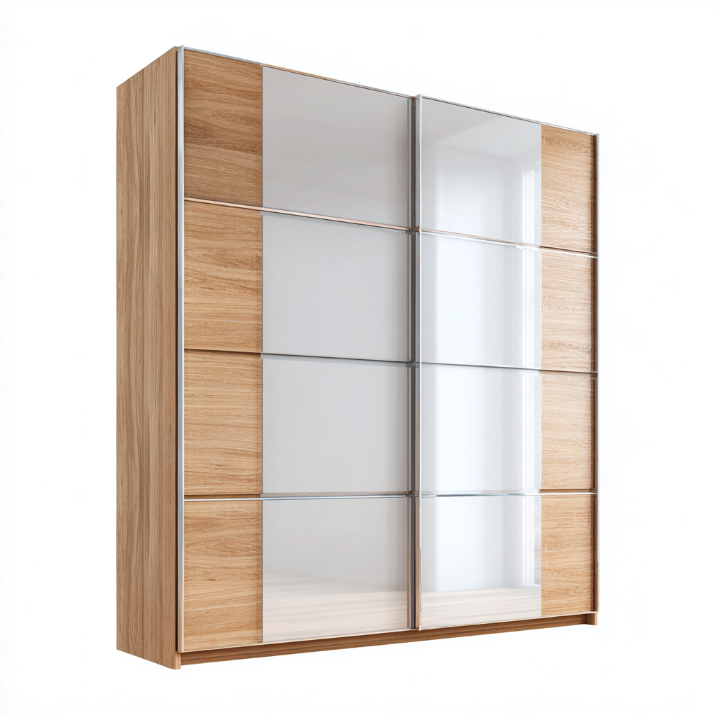 Armoire portes coulissantes 200x65x215 cm - blanc-chêne clair - adaptée à la chambre - design moderne-Luxeero