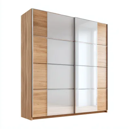 Armoire portes coulissantes 200x65x215 cm - blanc-chêne clair - adaptée à la chambre - design moderne-Luxeero