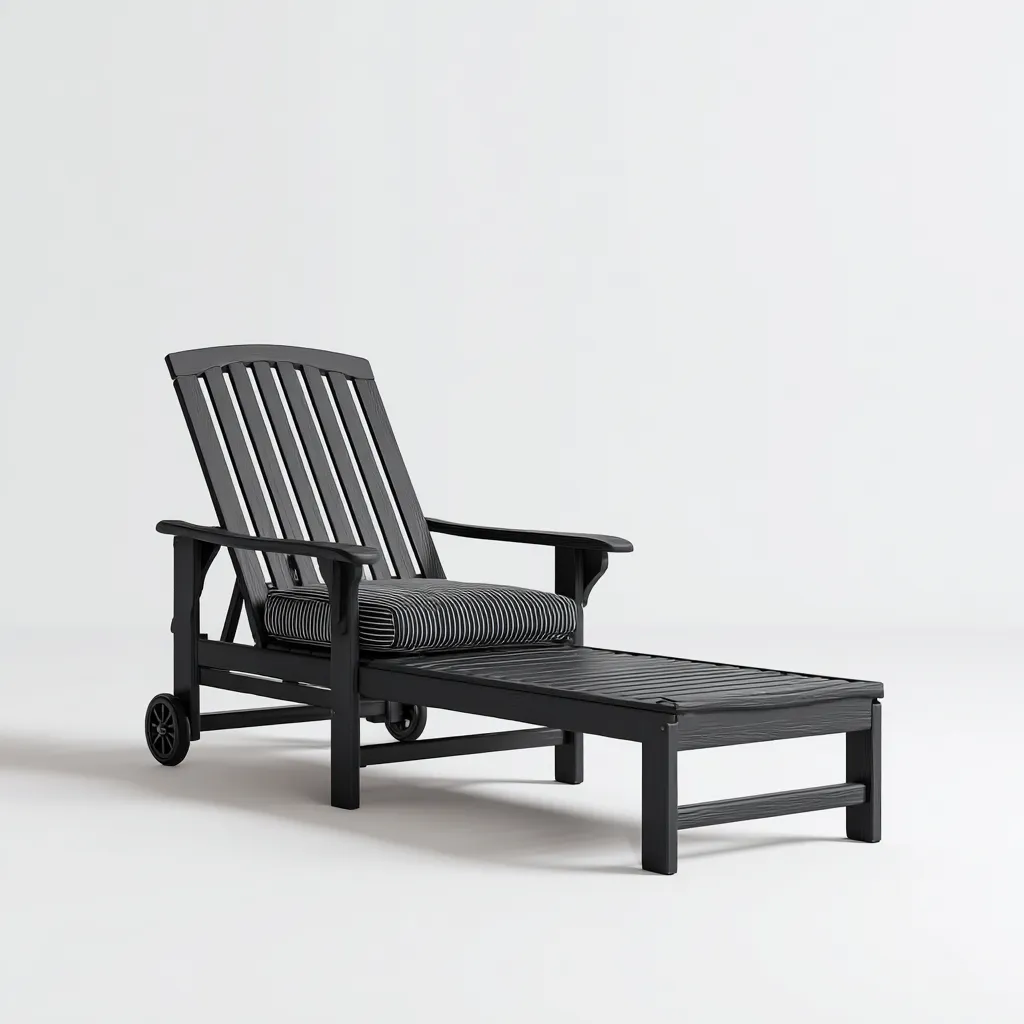 Chaise longue bois 190x75x95 cm - noir-blanc - design ergonomique - adaptée au jardin-Luxeero