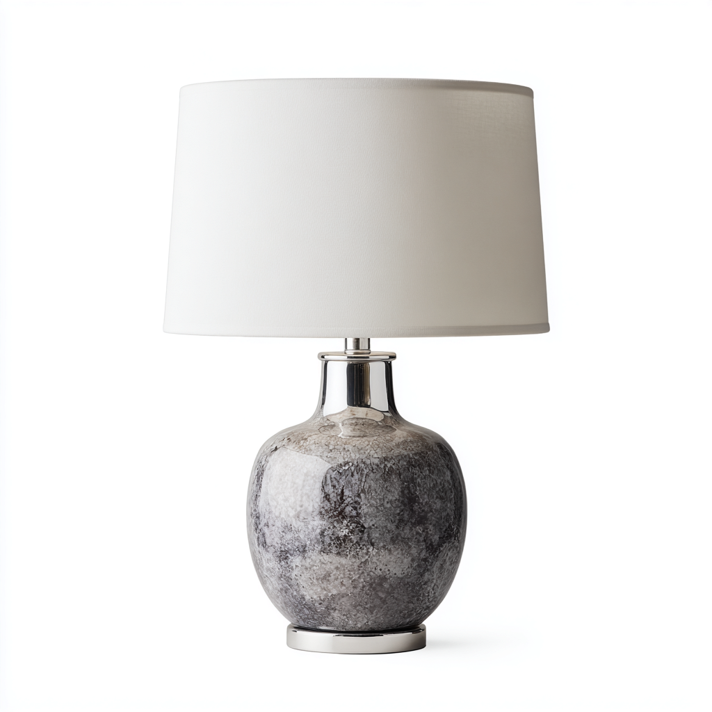Lampe de table céramique métal 30x30x55 cm - gris-blanc-argent - design moderne-Luxeero