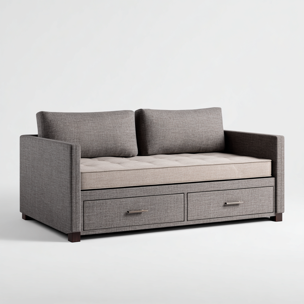 Canapé-lit avec rangement 200x85x80 cm - gris-brun - style moderne - pour salon-chambre-Luxeero