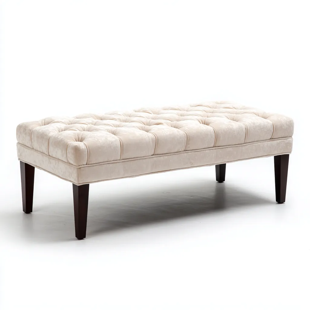 Banc de lit tissu-bois 120x45x48 cm - beige - style classique-Luxeero