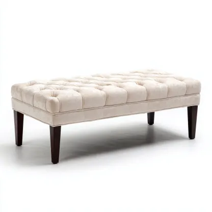 Banc de lit tissu-bois 120x45x48 cm - beige - style classique-Luxeero