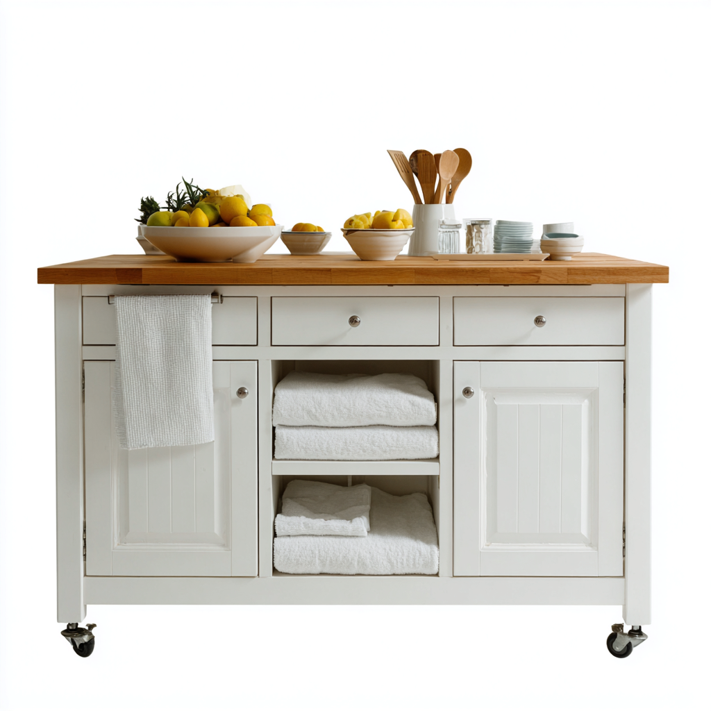 Îlot de cuisine bois métal 120x55x90 cm - blanc-marron - adapté à la cuisine - design moderne-Luxeero