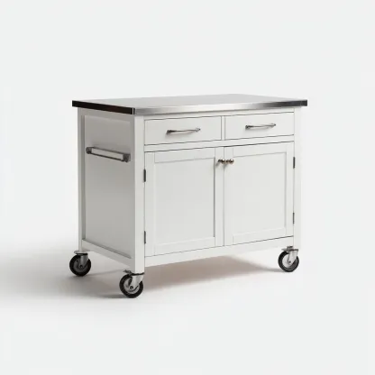 Îlot de cuisine bois métal 100x55x90 cm - blanc-argent - adapté à la cuisine - design moderne-Luxeero