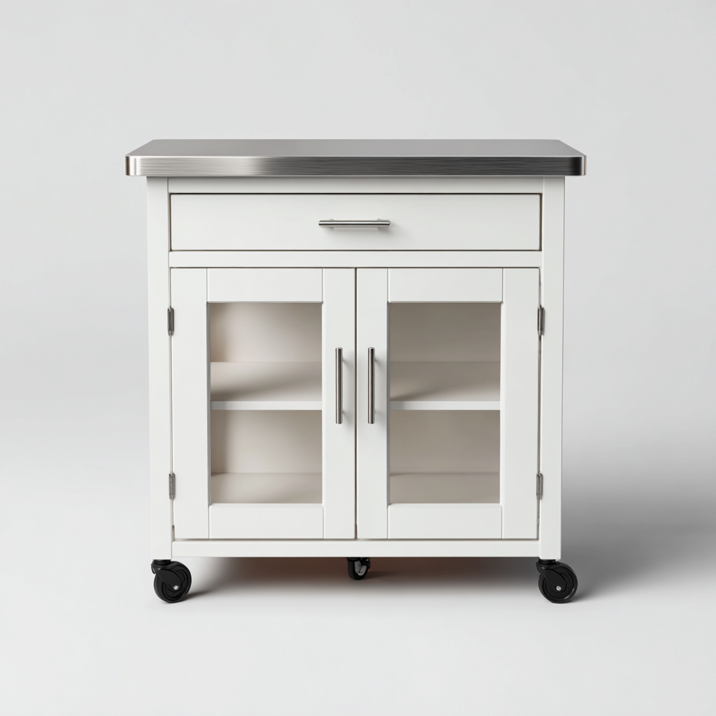 Îlot de cuisine bois et acier 80x50x90 cm - blanc-argent - style moderne-Luxeero