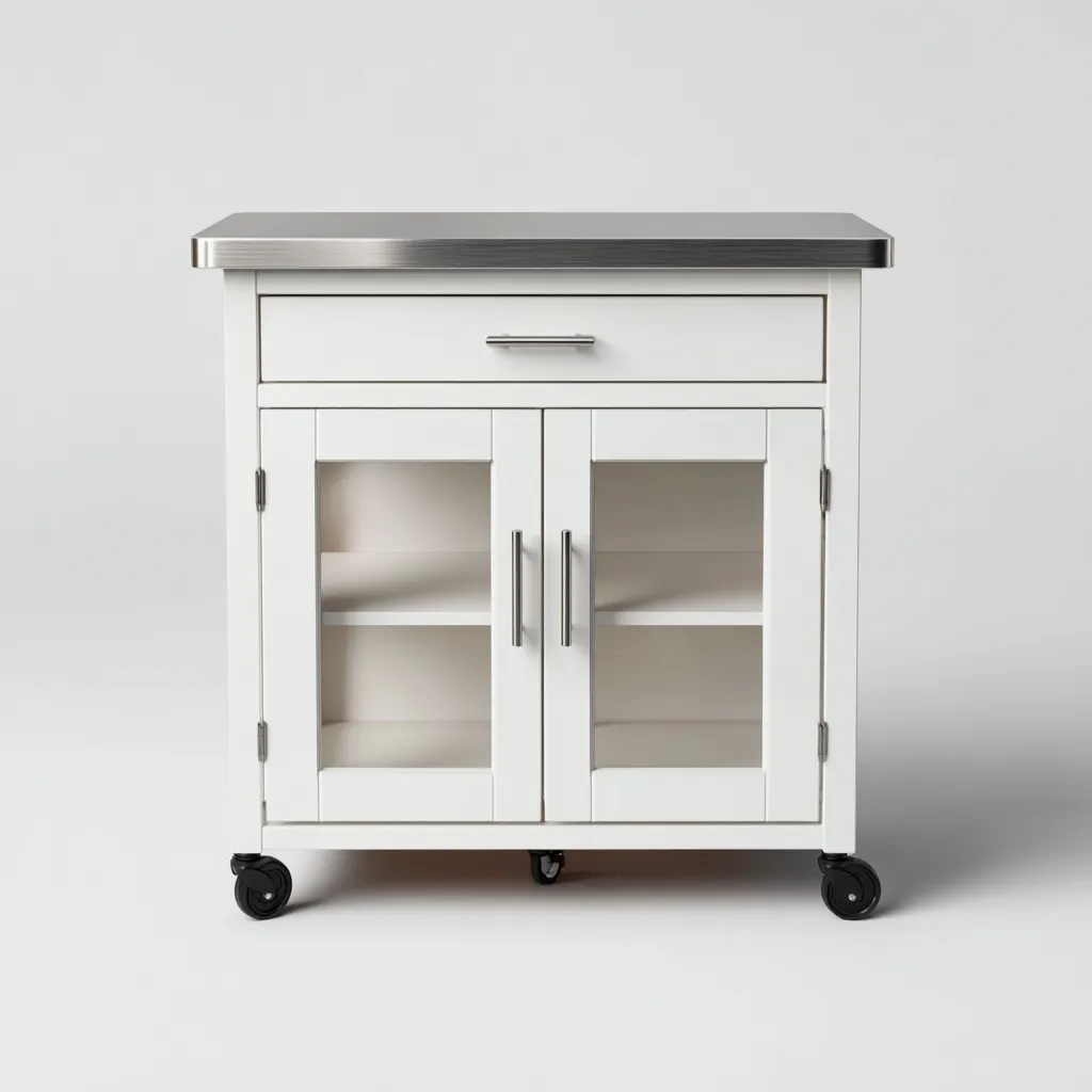 Îlot de cuisine bois et acier 80x50x90 cm - blanc-argent - style moderne-Luxeero