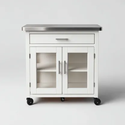 Îlot de cuisine bois et acier 80x50x90 cm - blanc-argent - style moderne-Luxeero