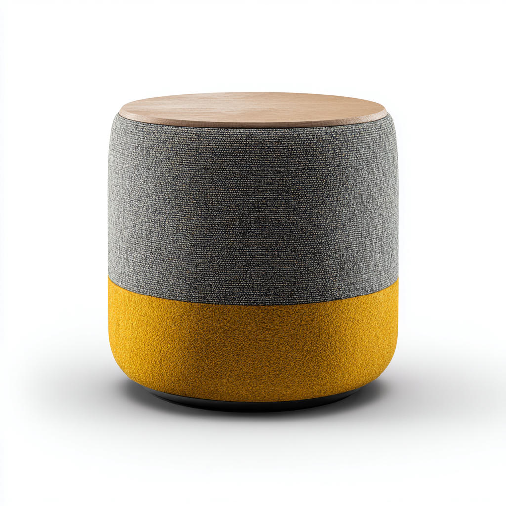 Pouf tissu-bois 38x38x45 cm gris-jaune contemporain-Luxeero