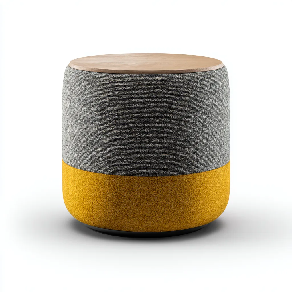 Pouf tissu-bois 38x38x45 cm gris-jaune contemporain-Luxeero