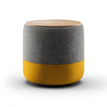 Pouf tissu-bois 38x38x45 cm gris-jaune contemporain-Luxeero