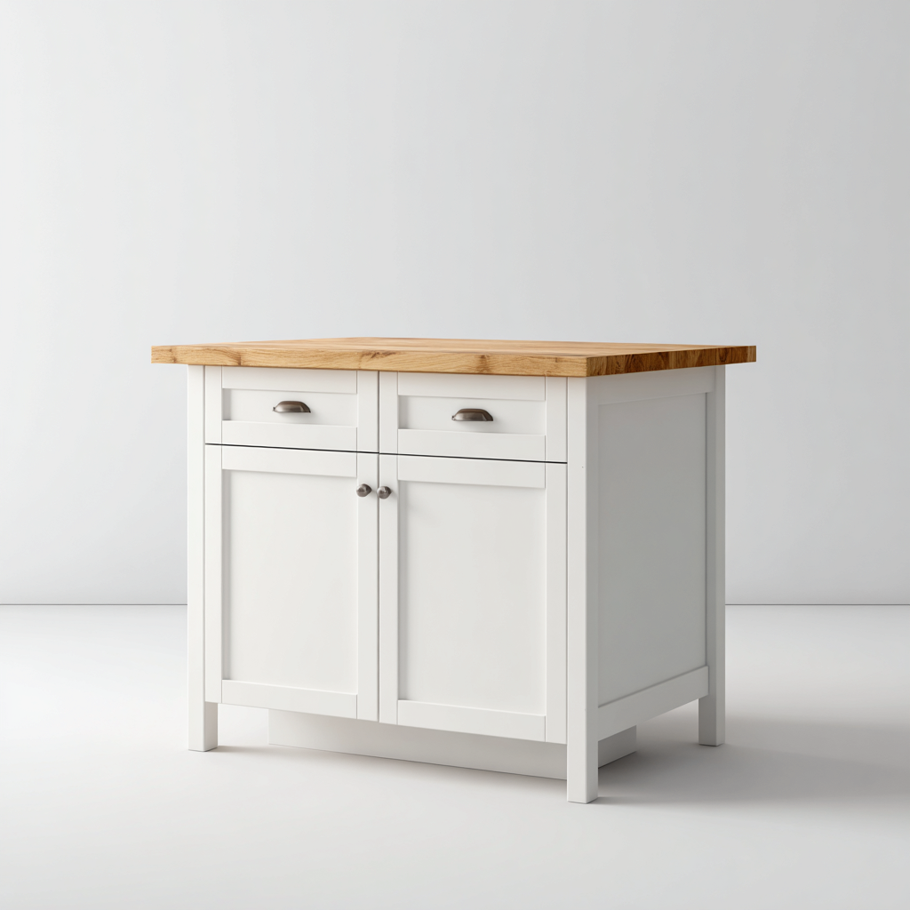 Îlot de cuisine bois 90x60x90 cm - blanc-bois naturel - style moderne-Luxeero