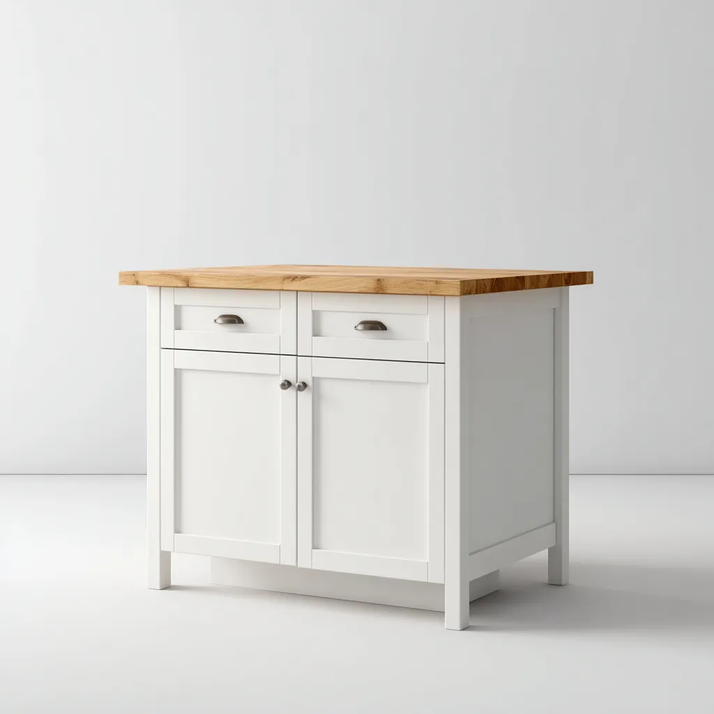 Îlot de cuisine bois 90x60x90 cm - blanc-bois naturel - style moderne-Luxeero