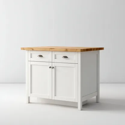 Îlot de cuisine bois 90x60x90 cm - blanc-bois naturel - style moderne-Luxeero