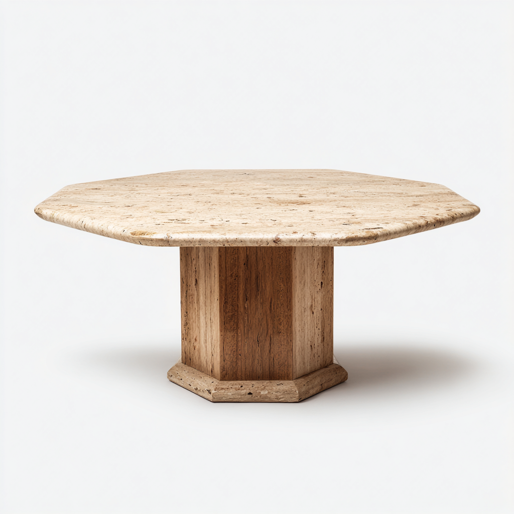 Table à manger pierre 140x140x75 cm beige style contemporain-Luxeero