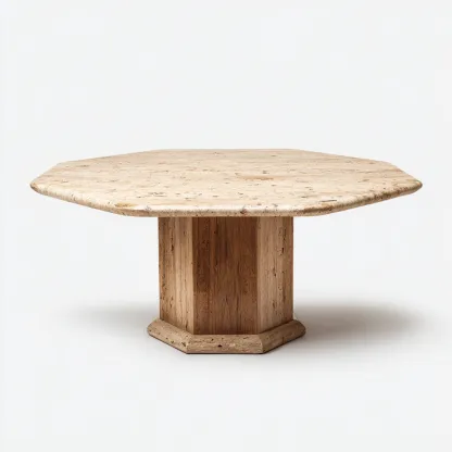 Table à manger pierre 140x140x75 cm beige style contemporain-Luxeero