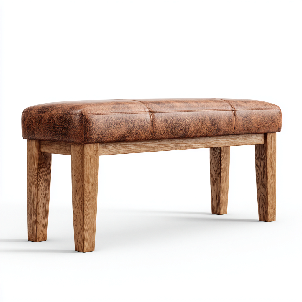 Banc de lit en similicuir et bois 95x38x47 cm - brun-bois naturel - style rustique-Luxeero