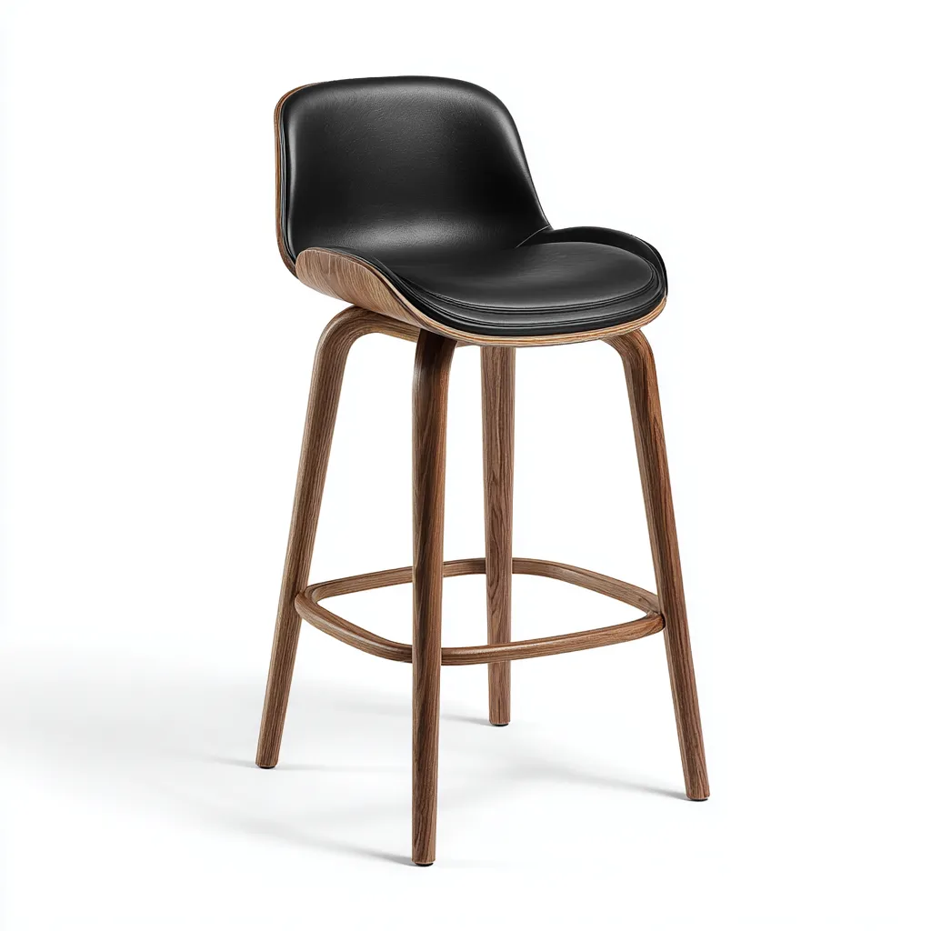 Tabouret de bar bois et simili cuir 46x46x102 cm - noir-noyer - design contemporain-Luxeero