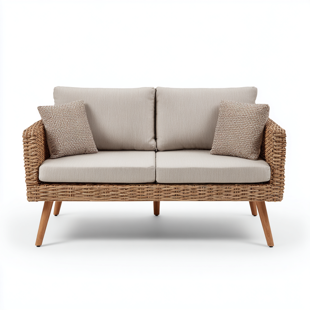 Canapé de jardin 140x75x80 cm - rotin synthétique et tissu - brun-beige - design naturel-Luxeero