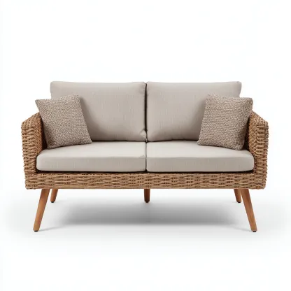 Canapé de jardin 140x75x80 cm - rotin synthétique et tissu - brun-beige - design naturel-Luxeero